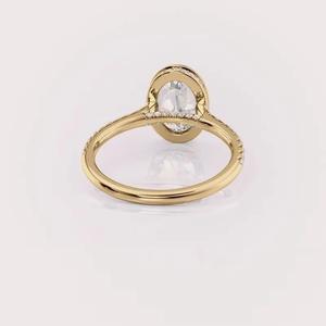 แหวนเพชรทรงรีสำหรับผู้หญิง ประดับเพชรแล็บโกรว์ ดีไซน์รัศมี ตัวเรือนทองคำ 18K สีเหลือง/ขาว/โรสโกลด์ ชุบโรเดียม พร้อมวงแหวนประดับเพชรหรูหรา - Product Image 4