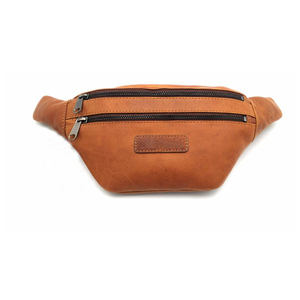 Unisex Brown Leather Waist Bag With Zipper Closure Pillow Shape For Daily Use - Product Image 2