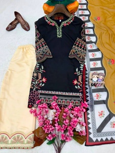 Top Selling Beautiful Roman <b>Silk</b> Pakistani Suit 3 Piece Embroidered <b>Kurta</b> Sharara Dupatta Ethnic Party Wear for Sale - Product Image 2