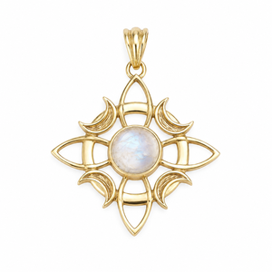 Colgante de Piedra Lunar Natural Sol y Luna, Tono Dorado, Estilo Bohemio, Latón, Hecho a Mano, Joyería de Piedras Preciosas de Diseño, Regalo Único para Mujeres - Product Image 1