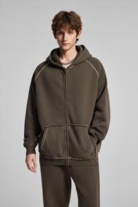 Sweat-shirt à capuche zippé noir pour homme, coupe oversize, décontracté, pour l'automne, couleur unie, en coton tricoté French Terry - Product Image 4