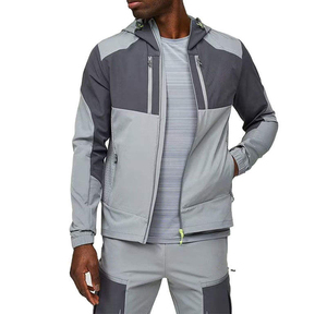 Ensemble de survêtement sportif pour homme, gris, avec blocs de couleur, manches longues, fermeture éclair à capuche, séchage rapide, polyester et coton, coupe classique, automne - Product Image 2