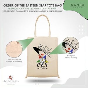 OES Masonic Canvas Tote Eastern Star Square Compass Shriner Reusable Waterproof Shopping <b>Bag</b> with Rose <b>Gold</b> Zipper Embroidery - Product Image 3