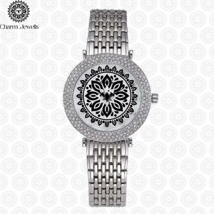 Charm_Jewells Luxury Round Analog Quartz <b>Watch</b> Stainless Steel Band 30mm <b>Diamond</b> Bezel Folding Clasp Women's Fashion - Product Image 3