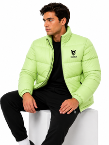 Dumela Men's <b>Light</b> Green Stand Collar Canvas <b>Puffer</b> <b>Jacket</b> Windproof Breathable Zipper Closure Casual Winter Wear Plain Front - Product Image 5