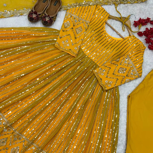 VLM lance des salwar kameez de créateurs pour femmes, robe lourde en tissu imitation brodée, séchage rapide, coupe classique, toutes saisons, pour les fêtes et les mariages - Product Image 1