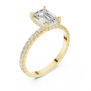 Bague de fiançailles de luxe en diamant taille émeraude avec micro-pavé en or 14K/18K - Product Image 3