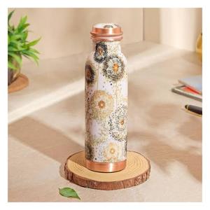 Floral Pattern Copper <b>Thermos</b> With Copper Lid And Two Matching Cups Portable Travel Drinkware Set - Product Image 4