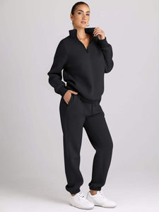 Ensemble de survêtement tendance pour femme : sweat à capuche uni à manches longues avec cordon de serrage et pantalon de jogging en polaire imprimé pour l'hiver - Product Image 3