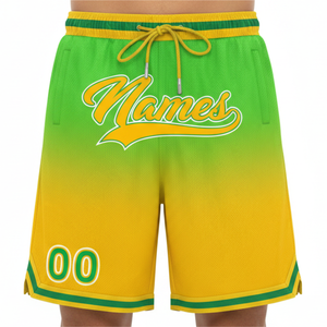 Pantalones Cortos de Baloncesto Personalizados para Hombre, Degradado Verde Amarillo, Impresión por Sublimación, Cintura con Cordón, Estilo Deportivo con Bolsillos y Número 00 - Product Image 4