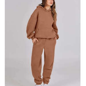 Ensemble de survêtement marron à capuche pour femme, coupe décontractée, manches longues, couleur unie, sweat-shirt et pantalon de jogging, tenue d'automne - Product Image 2