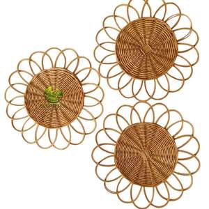 Paniers muraux en rotin faits à la main, sets de table bohèmes en paille tressée, sets de table ronds en osier résistants à la chaleur pour la décoration de salle à manger - Product Image 2