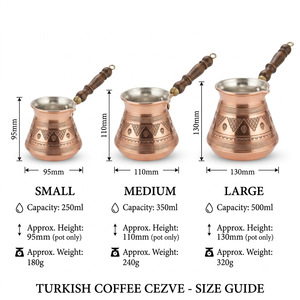 Cafetera Turca de Cobre con Patrón de Encaje Triangular Grabado en Fábrica, Cezve Bulbosa Griega Briki con Mango Ergonómico de Madera - Proveedor - Product Image 6