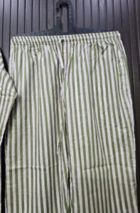 Green Striped Women's <b>Pajama</b> Set 100% Cotton Full Sleeve Casual Loose Fit Summer Woven Fabric Button Fly - Product Image 3