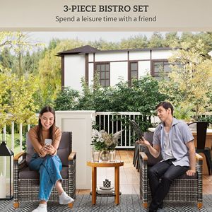 Set Bistrot in Vimini Grigio per Esterni con Cuscini, Arredamento da Patio per Veranda, Cortile, Giardino e Luoghi Sportivi - Product Image 4