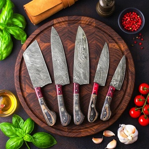 Ensemble de couteaux de cuisine en acier damas fait main, 5 pièces, lames polies, manche en bois, 67 couches, couteaux de survie et de chasse - Product Image 6