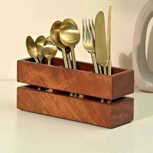 Wooden Cutlery Holder Set <b>Kitchen</b> Countertop Utensil Organizer Spoon Fork Knife Storage Box Flatware Stand <b>Table</b> Organizer - Product Image 4