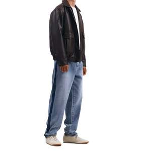 Jeans de Mezclilla para Hombre, Corte Recto, con Panel Lateral en Contraste, Personalizados al por Mayor, Moda Casual y Urbana, OEM ODM - Product Image 1