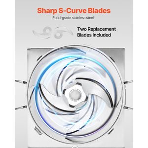 Robot da Cucina in Acciaio Inox di Grado Alimentare da 15,9 Quarti con 2 Lame Extra a Curva S per Tritare Verdure - Product Image 5