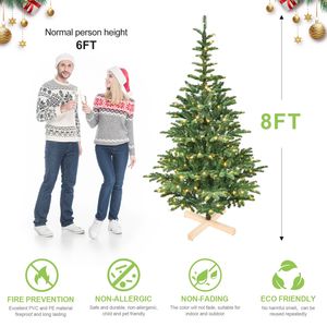 7ft Pre-Lit Christmas <b>Tree</b> 400 Warm White <b>LED</b> Lights 941 PE+PVC Tips Unique Wooden Base Realistic Layered Look Full Coverage - Product Image 6
