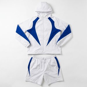 Conjuntos de Chaqueta Cortavientos para Hombre, Color Azul y Blanco, con Logotipo Personalizado, 100% Algodón, Estilo Vintage Clásico, Lavado Ácido, Estampado, para Verano - Product Image 4