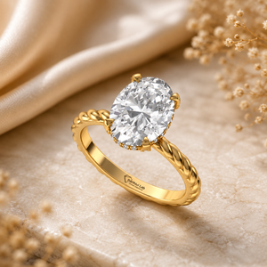 Superbe bague en diamant de laboratoire taille ovale, en argent 925 et or 9kt, 14kt, 18kt, pour femme, idéale comme bague de fiançailles - Product Image 1