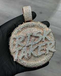 Custom Risk Taker Iced Charm Pendant 925 Silver Moissanite Rose Gold Finish Hip Hop Statement Jewelry Rapper Bling Chain - Product Image 1