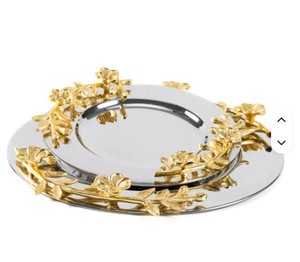 Bandeja de servir lujosa, accesorio decorativo ornamental, hermosa bandeja decorativa plateada, bandeja decorativa clásica - Product Image 5