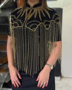 Chinese Style Beaded Tassel <b>Poncho</b> Evening Dress Mandarin Collar Floral Embellished Plus Size Women's Formal Garment - Product Image 4