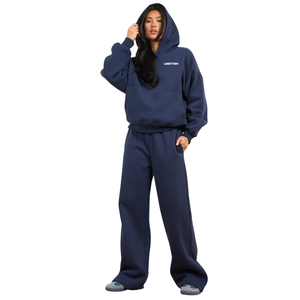 Conjunto de Sudadera Holgada con Capucha y Pantalones Anchos de Dos Piezas para Mujer, con Bolsillo Canguro, Etiqueta Personalizada, Ropa OEM ODM - Product Image 1