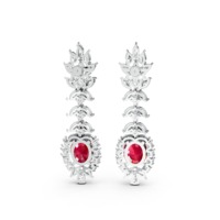 925 Sterling Silber Roter Rubin Ovaler Edelstein Lange Tropfen-Ohrringe Marquise Moissanit Luxuriöse Florale Halo Braut-Statement-Ohrringe nach Maß