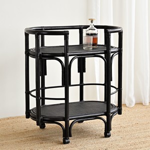 Carrito de bar de ratán de alta calidad para bodas con práctico estante para exhibir dulces, bocadillos y bebidas - Product Image 1