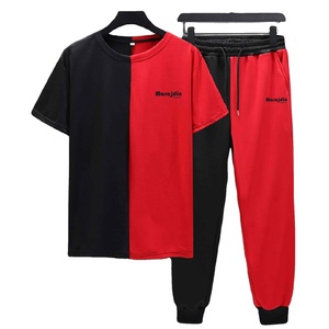Custom Logo Printed Low MOQ Premium Casual Men's Summer T-Shirt and <b>Trouser</b> Set 100% Cotton Eco-Friendly Crew Neck - Product Image 3