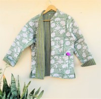 Veste d'hiver réversible matelassée pour femme, en coton pur indien fait main, imprimé floral au tampon, écologique, épaisse et respirante