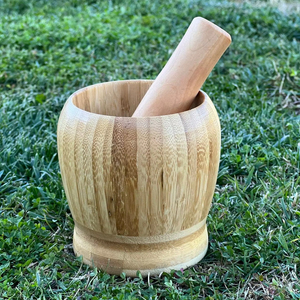 Mortero y pilón de madera, tazón de madera premium para moler especias, hierbas, semillas y preparaciones medicinales - Product Image 1