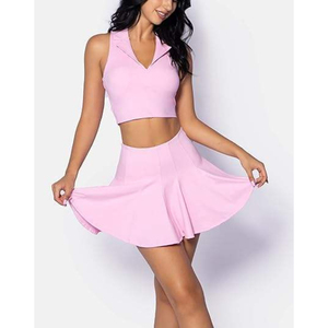 Women Tennis Skirt Set 2 Piece Cropped Polo Skort Outfit High Waist Pleated <b>Athletic</b> Tennis Wear With Inner Shorts Pocket Wholes - Product Image 5