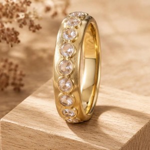 Bague en or massif 10K 14K 18K avec diamant de laboratoire taille rose, couleur DEF, clarté VVS, certificat IGI, sertie en clos, entièrement sertie, empilable - Product Image 4