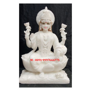 Magnifiques statues de Laxmi Mata en marbre blanc avec lotus dans la main, en position assise, pour la décoration de la maison et les fêtes, au meilleur prix. - Product Image 4