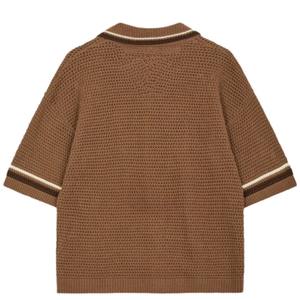 Chemise à rayures en tricot crocheté pour homme, manches courtes, boutonnée, décontractée, pour l'été, vente en gros OEM, fourniture personnalisée - Product Image 3