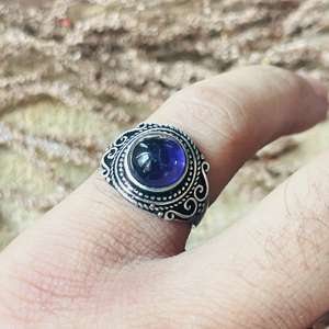 Amethyst Boho Tribal <b>Statement</b> <b>Ring</b> for Women Oxidized Silver 18K Gold Plated Brass Gemstone Jewelry Geometric Design Third - Product Image 2