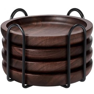 Posavasos Artesanales de Madera de Nogal con Soporte Metálico |   Venta al por mayor desde India - Product Image 1