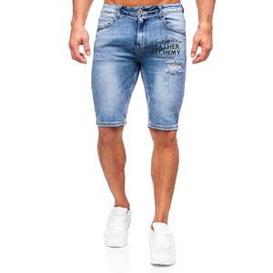 Shorts en jean décontractés pour hommes, style streetwear, multi-poches, jeans courts de style urbain, fabriqués au Pakistan, en vente - Product Image 1