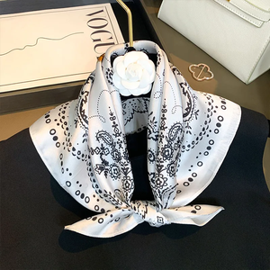 100% Mulberry Silk Fashion <b>Scarf</b> Women Retro Paisley Satin Square Customizable Versatile <b>Neck</b> Headband Bag Tie Neckerchief - Product Image 5