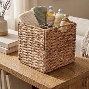 Cesta de Almacenamiento Cuadrada de Jacinto de Agua Natural, Cesta Tejida a Mano para Decoración del Hogar - Product Image 5