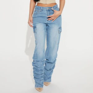 Jeans Rectos Transpirables para Mujer, Edición Limitada, Diseño Personalizado, Color Sólido, Estilo Casual, Cintura Alta, Tipo Cargo - Product Image 1