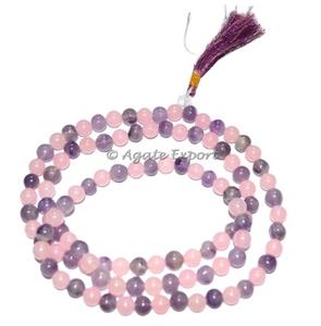 108 perles de quartz rose et d'améthyste sculptées, style Jap Mala, pierres précieuses de haute qualité du Gujarat - Product Image 1