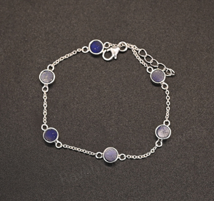 Pulsera minimalista de lapislázuli natural con cadena de plata 925, engaste redondo de 5 mm, chapado en rodio, para mujer, regalo, joyería. - Product Image 4