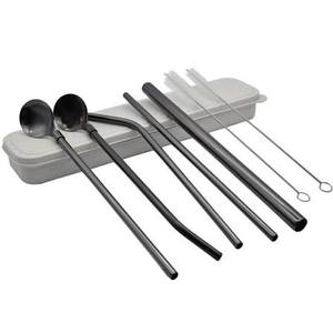 Reusable Metal <b>Drinking</b> <b>Straws</b> Set with Spoon and Cleaning Brush 4-Pack Minimalist Cocktail Bar Accessories - Product Image 1