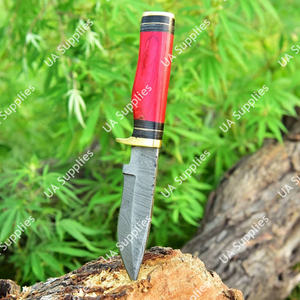 มีดสกินเนอร์เหล็กดามัสกัสงานฝีมือ ด้ามไม้ปักก้าเคลือบ สำหรับพกพา ตั้งแคมป์ ล่าสัตว์ ใช้ในยุทธวิธี คุณภาพพรีเมียม ราคาขายส่ง - Product Image 5