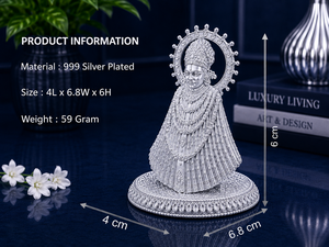 Idole Khatu Shyam faite à la main en argent plaqué 999 de Jaipur Metals |   Statue religieuse 100% en laiton |   4x6,8x6 cm |   59g |   Pooja et Cadeau - Product Image 3
